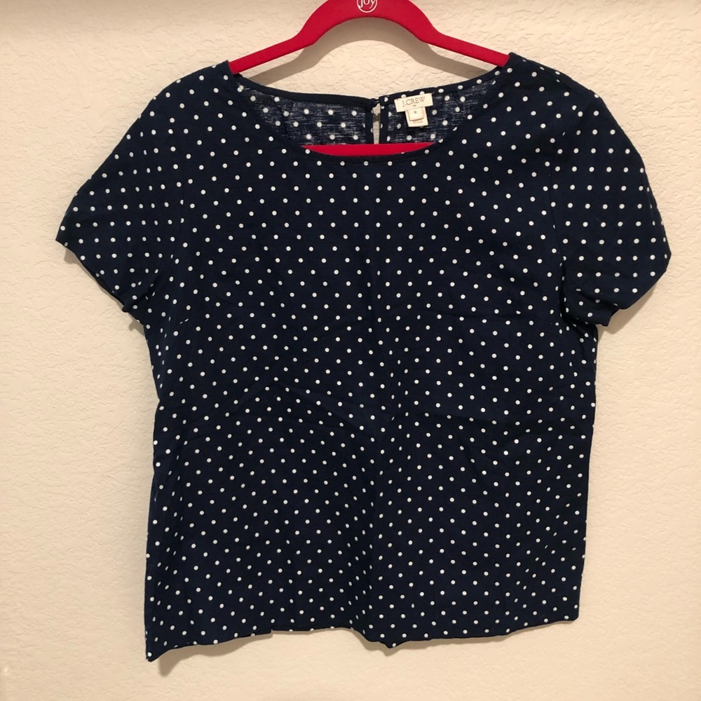 J Crew Blue Polka Dot Blouse Size M